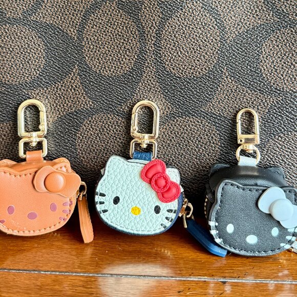 NEW 3-Pc HELLO KITTY Mini Coin Purse Bag Charms Keychain BROWN, WHITE & BLACK - Picture 4 of 8